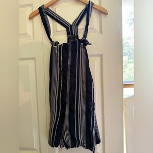 Forever 21 Navy Blue White Pink Striped Jumpsuit Short Romper Large